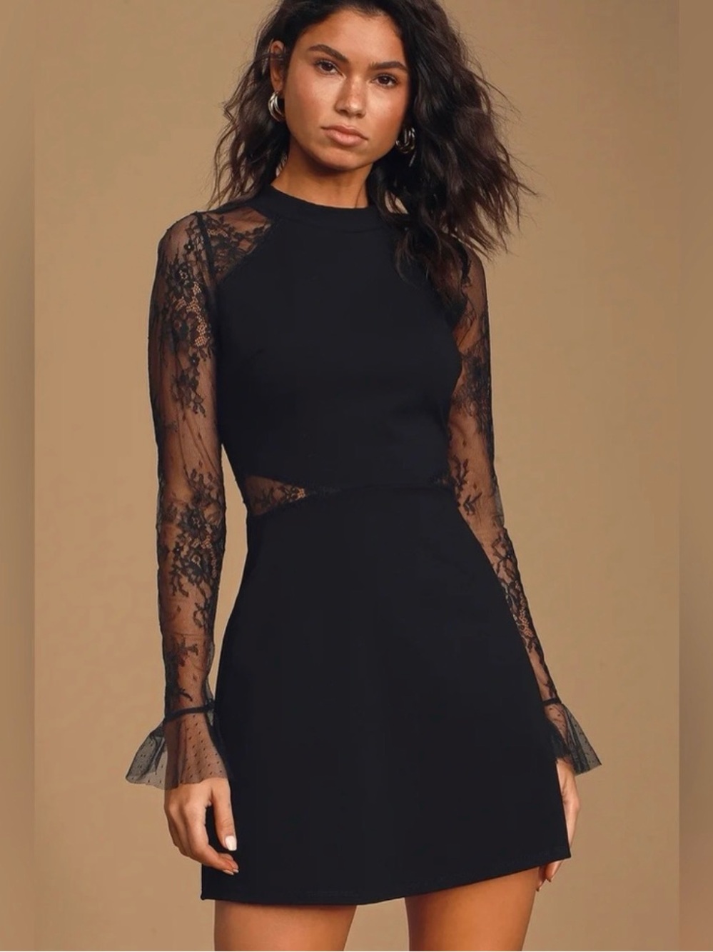 Lulu's Black Lace Long-Sleeve Mini Dress